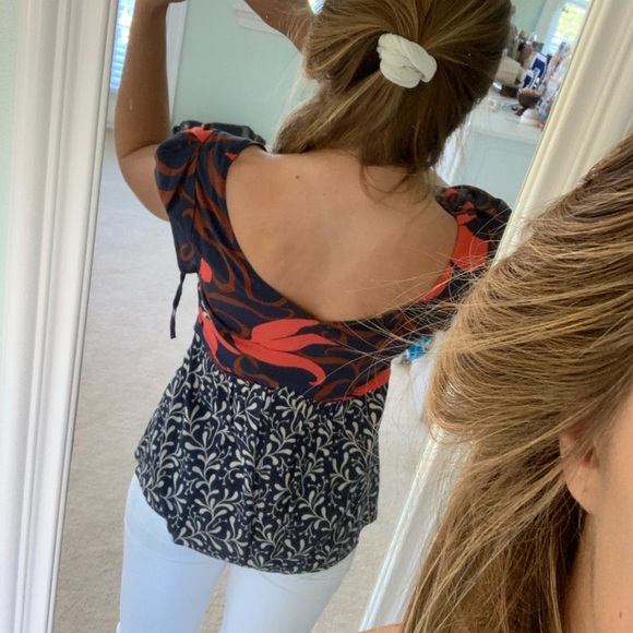 Orange and navy blouse. - Picture 4 of 4